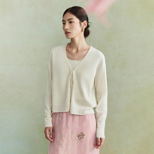 【林栖设计小店】（现货）澳毛外套镂空手钩花边钉珠轻中式2026早春新款毛织上衣女1961048 商品图0