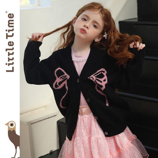 littletime女童毛衣2025秋冬新款儿童韩版蝴蝶结针织开衫外套 商品图0