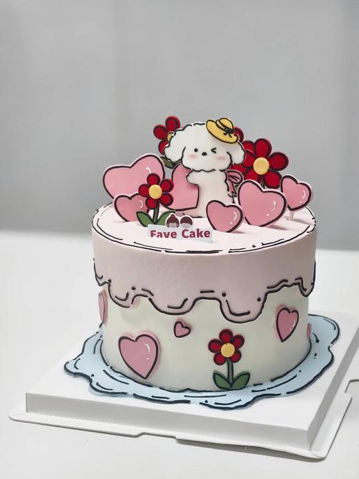 二次元漫画翻糖线条狗动物花花手绘蛋糕 -低糖处理无添加 商品图0