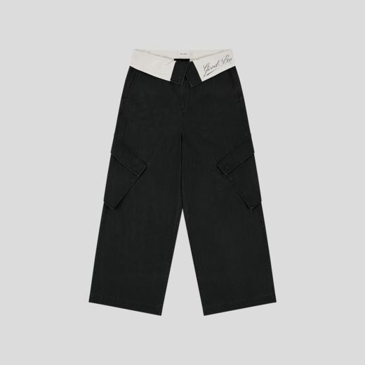 GOODBAI 斜体logo印花撞色翻腰中低腰直筒工装休闲长裤 商品图3