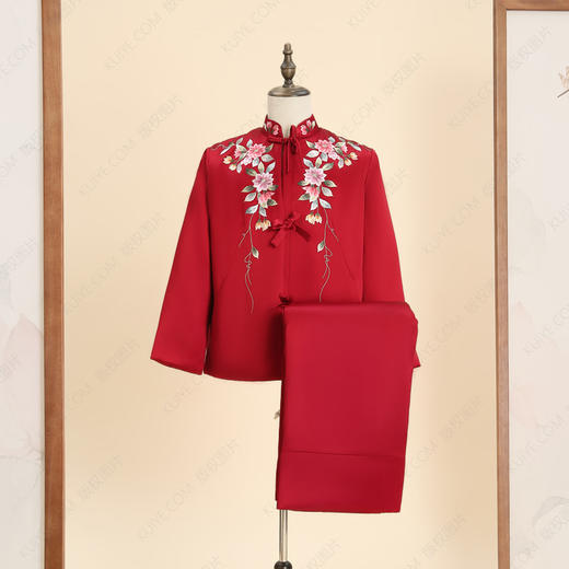 高品质寿服女棉套“花落枝摇”（酒红色、深枣红）百年传统工艺寿衣 商品图5