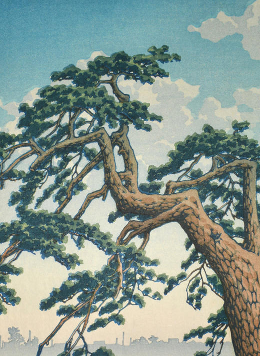 独角鹿西洋古董1932年日本昭和时代著名国宝级大师川濑巴水签名创作新版画作品《霧の朝 四谷見附》 商品图2