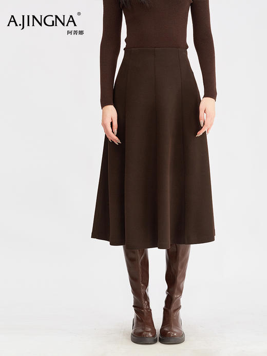 【八片剪裁】阿菁娜冬季新款八片剪裁羊毛伞裙桑蚕山羊绒遮胯显瘦A字廓形F30D213012 商品图5