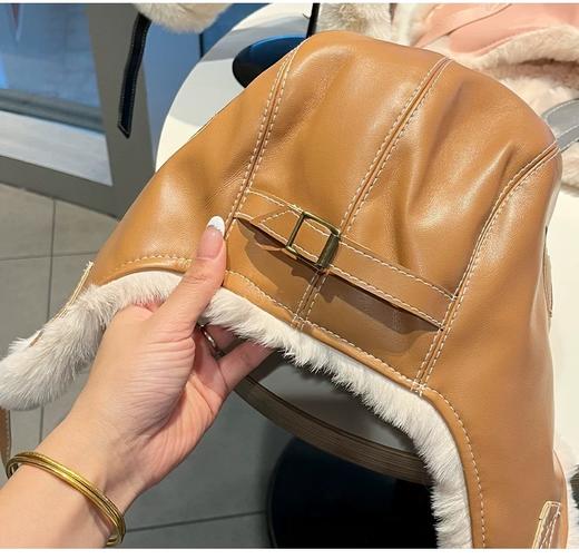 皮质雷锋帽子秋冬季加厚保暖户外护耳防风防寒毛绒帽 商品图4