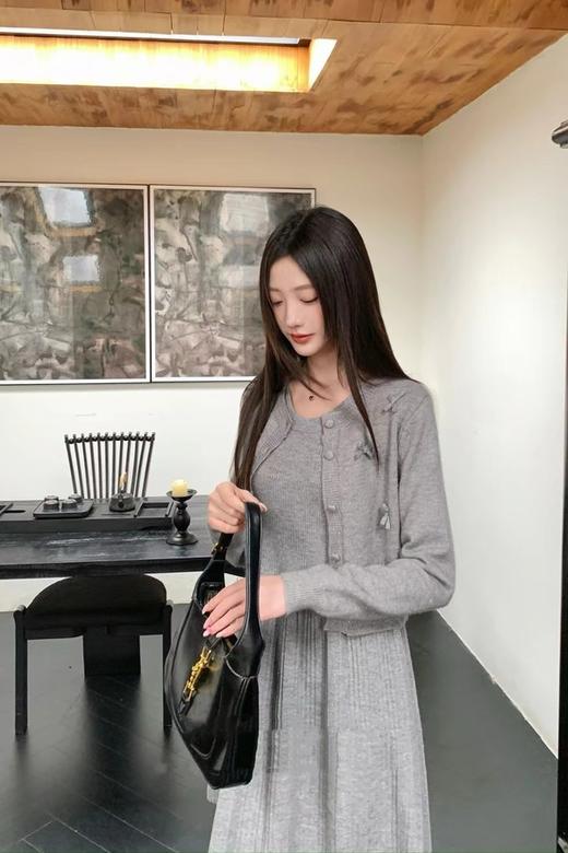 ANSUABEL 甜美蝴蝶结针织背心连衣裙开衫两件套装 21504 商品图1