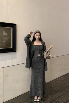 SIA SAYLOR 名媛风休闲慵懒风针织开衫半裙三件套装 21424