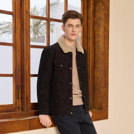 半身缘男装 冬季复古黑色都市休闲羽绒服领可拆卸254312U01710133 商品图2