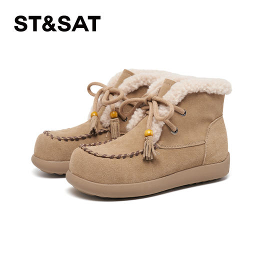 星期六复古流苏鞋带厚绒保暖雪地靴SSD411A557 商品图5