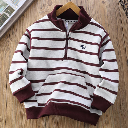 110-170条纹一体奥利绒半拉链卫衣 商品图7