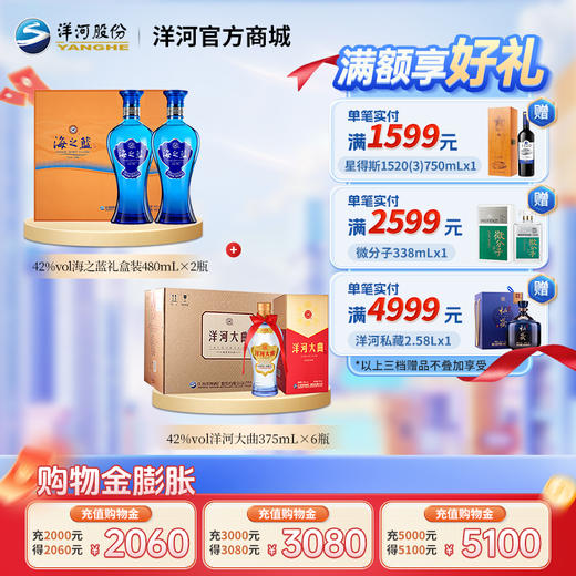 【组合装】42度海之蓝礼盒装480mLx2瓶＋42度洋河大曲375mLx6瓶整箱装 商品图0