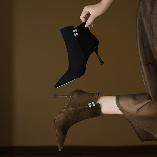 OLD 579法式尖头细跟时装短靴磨砂气质高跟马丁靴裸靴 商品图2