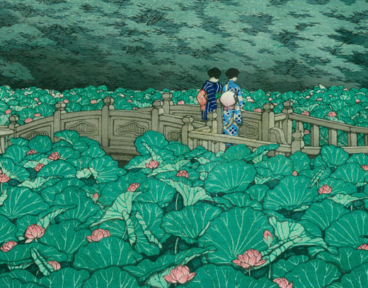 【已售】独角鹿西洋古董1929年日本昭和时代著名画家川瀬巴水签名浮世绘作品《芝弁天池》 商品图4