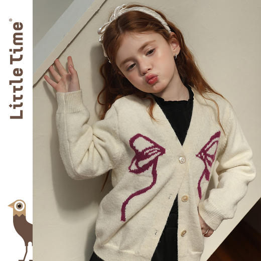 littletime女童毛衣2025秋冬新款儿童韩版蝴蝶结针织开衫外套 商品图3
