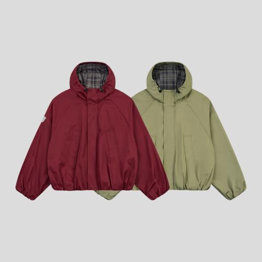 GOODBAI 徽章剪影贴布格纹撞色连帽拉链外套 商品图1