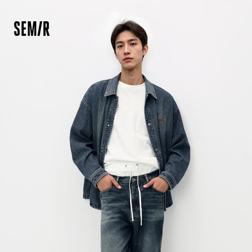 [商场同款]森马牛仔外套男教练员夹克复古2025秋新款翻领上衣宽松 商品图0