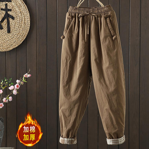 C063-6896 2025冬季复古全棉夹棉棉裤松紧腰显瘦哈伦裤保暖加厚休闲长裤 商品图1
