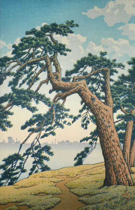 独角鹿西洋古董1932年日本昭和时代著名国宝级大师川濑巴水签名创作新版画作品《霧の朝 四谷見附》 商品图1