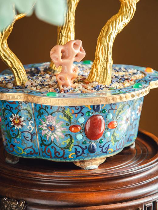 【已售】独角鹿西洋古董20世纪中国出品传统宝相花纹景泰蓝盆装饰「玉堂富贵」主题珍宝像生盆景一对 商品图5