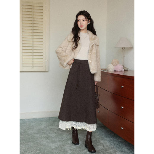 鹿向南「枫糖拿铁」蕾丝拼接半身裙女秋小个子咖色梨形伯克利裙子 商品图1