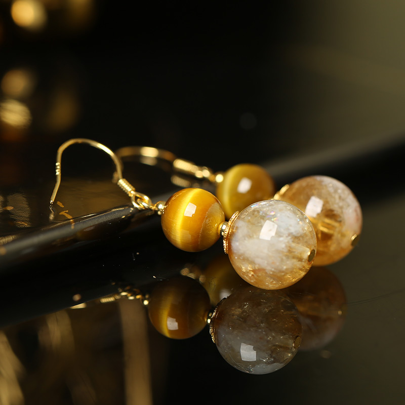 【祈愿吉品】来财聚财黄塔晶耳饰耳环