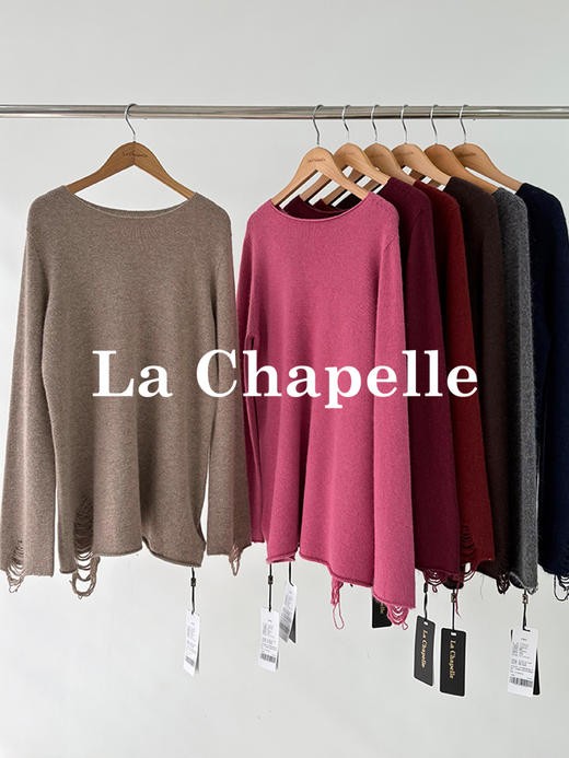 专柜实拍【镂空钩边+兔毛/绵羊毛】拉夏贝尔/La Chapelle高品质毛衣~舒适亲肤不扎！设计感时髦圆领针织毛衣 商品图1