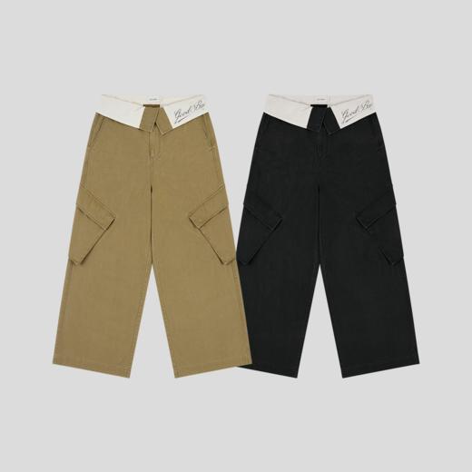 GOODBAI 斜体logo印花撞色翻腰中低腰直筒工装休闲长裤 商品图1