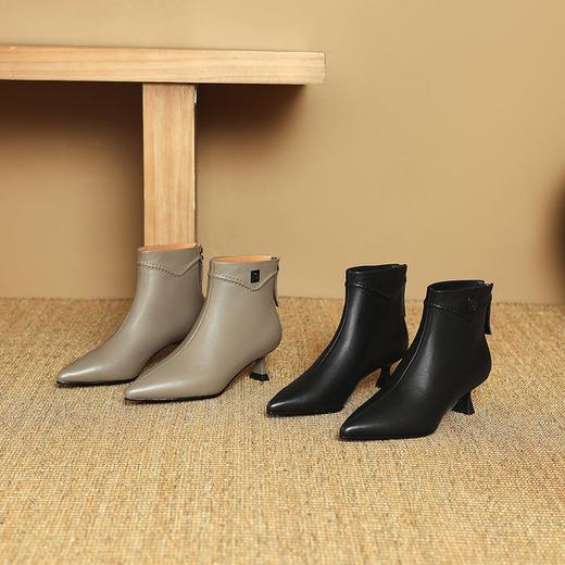 【预售5天】头层牛皮5cm小猫跟短靴，里外全皮时尚细跟真皮女靴ZF&24-269 商品图4