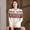 OSL 88607提花全羊毛女衫翻领时尚撞色条纹民族风洋气针织毛衣 商品缩略图0