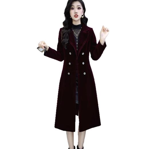 QYM 金丝绒修身显瘦外套气质西装领中长款风衣 商品图4