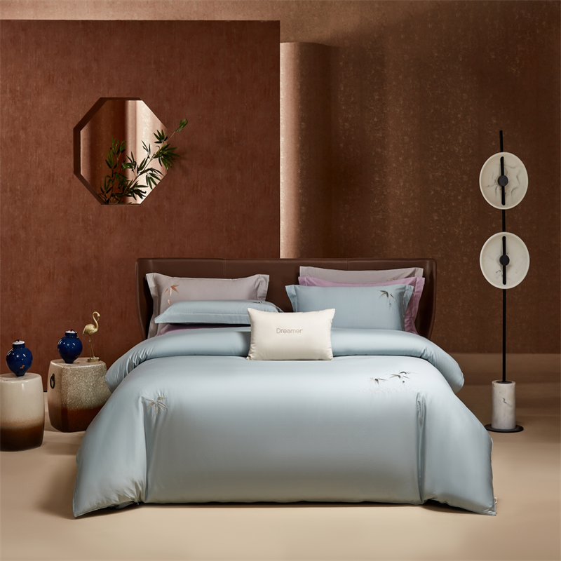 【维科家纺】  天雪长绒棉A类抑菌四件套-竹影清风（清水蓝）