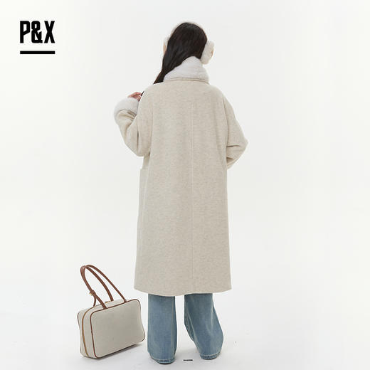P&X设计师女装2025冬季宽松毛呢梭织长款外套825413236 燕麦色 商品图4