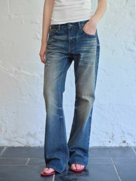 Evistub girls/E-5QCK979/竹节棉酵洗做旧牛仔裤女