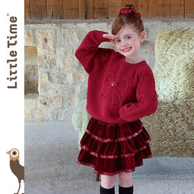 littletime女童毛衣2025秋冬新款儿童韩版蝴蝶结针织衫上衣