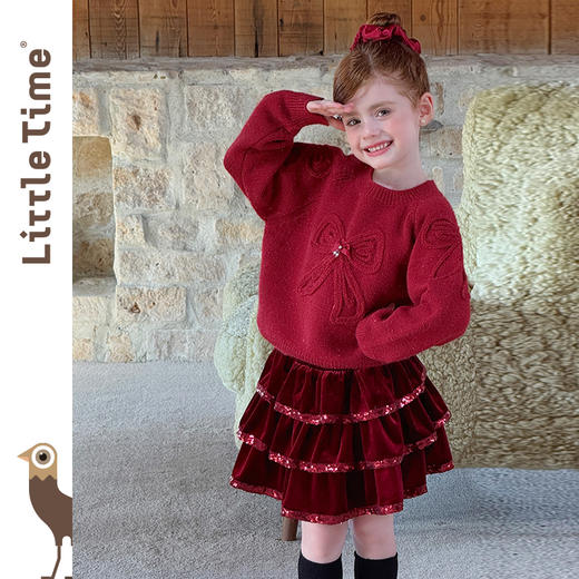 littletime女童毛衣2025秋冬新款儿童韩版蝴蝶结针织衫上衣 商品图0