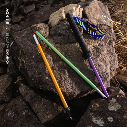 奥尼捷登山杖四节折叠超轻铝合金徒步越野手杖铝合金登山杖行山杖多功能M杖  一对装含网袋 商品图1