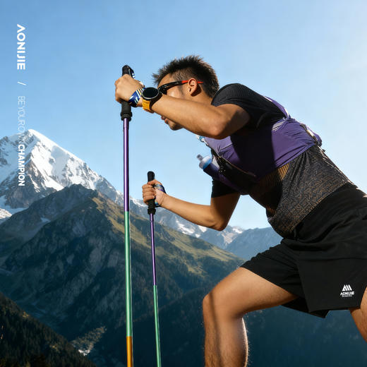 奥尼捷登山杖四节折叠超轻铝合金徒步越野手杖铝合金登山杖行山杖多功能M杖  一对装含网袋 商品图2