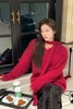 SIA SAYLOR 红色优雅挂脖飘带V领休闲毛衣 21421 商品缩略图2