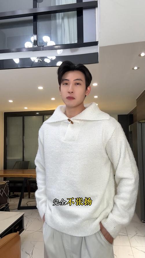 4243SDSA男士秋冬新款痞帅男装慵懒风纯色一字扣翻领毛衣百搭简约百搭 商品图0