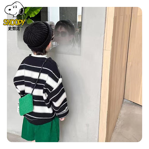 {史努比}儿童新款毛衣外套开杉条纹亲子装校服神奇内搭可外穿90-170 商品图3