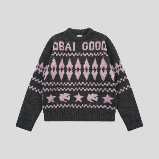 GOODBAI 星星白鸽logo提花撞色提花圆领宽松套头毛衣 商品图3