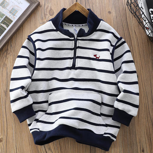 110-170条纹一体奥利绒半拉链卫衣 商品图1