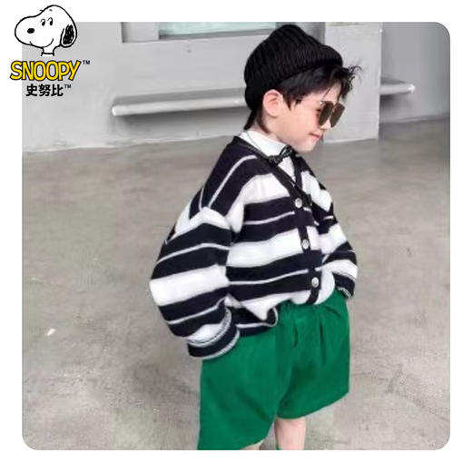 {史努比}儿童新款毛衣外套开杉条纹亲子装校服神奇内搭可外穿90-170 商品图4