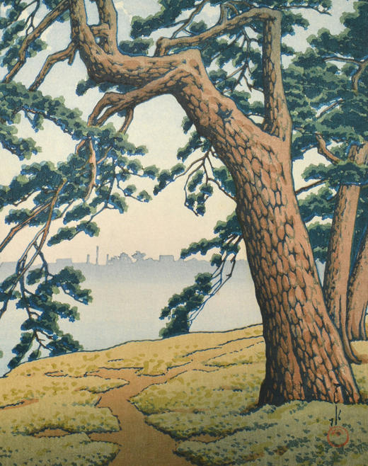 独角鹿西洋古董1932年日本昭和时代著名国宝级大师川濑巴水签名创作新版画作品《霧の朝 四谷見附》 商品图3