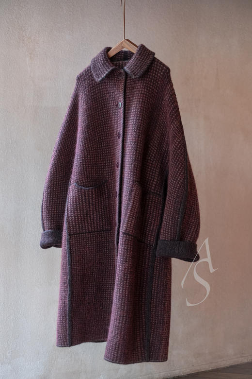 Boboutic 25AW 驼灰格纹/莓果格纹两面穿茧型羊毛长外套 商品图5