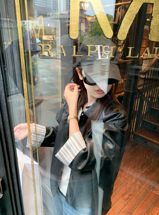 【269元任选2件】现货！成本巨贵，拍下包赚！条纹翻边皮衣短外套夹克 商品图12