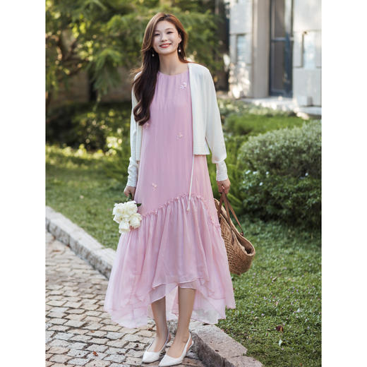 【林栖设计小店】（现货）真丝无袖连衣裙手绣钉珠宽松2026早春新款花仙子裙子女1961080 商品图4