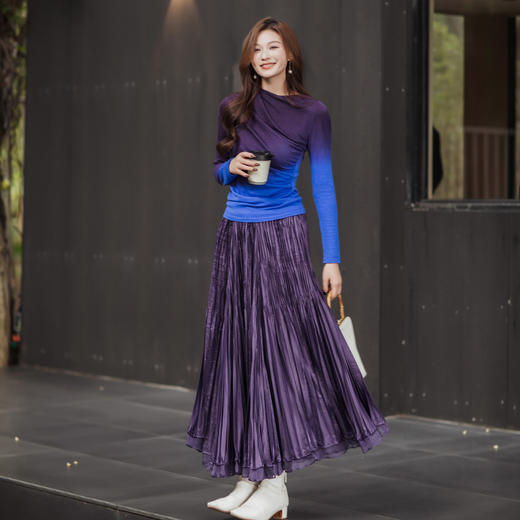 【林栖设计小店】【少量现货】生活在左绵羊毛毛衣渐变保暖褶皱显瘦2023秋季新品套头长袖女上衣1933072 商品图3