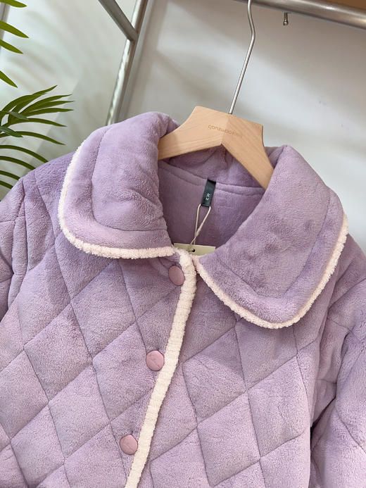松植屋女款抗静电三层夹棉加厚棉袄套装女士睡衣家居服冬季棉服 商品图2