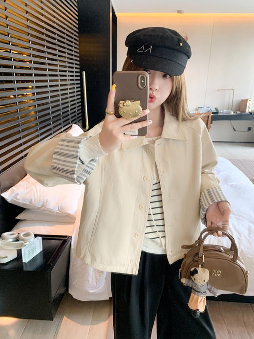 【269元任选2件】现货！成本巨贵，拍下包赚！条纹翻边皮衣短外套夹克 商品图6