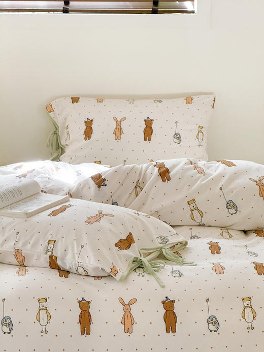 2025年秋冬新品 针织印花绑带四件套新疆棉 全活性卡通印花床品 商品图0